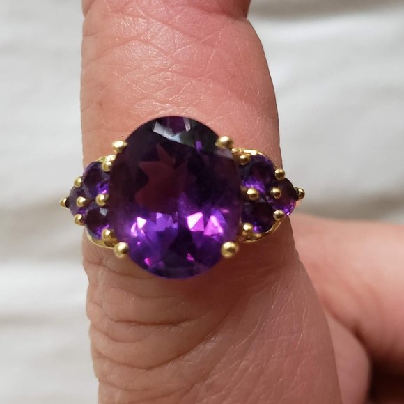 14K Gold 7cttw Bold Elegant Genuine Amethyst Faceted Cluster Ring Sz7